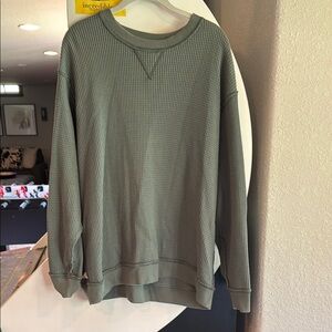Aerie Green Crewneck Sweater with Ribbed Details